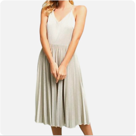 Anthropologie Silver Pleated Dress - Picture 2 of 5